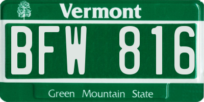 VT license plate BFW816