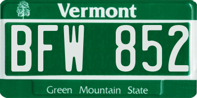VT license plate BFW852