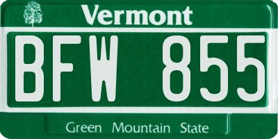 VT license plate BFW855
