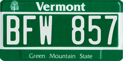 VT license plate BFW857