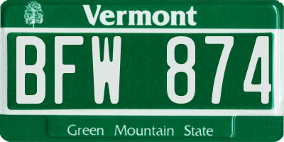 VT license plate BFW874