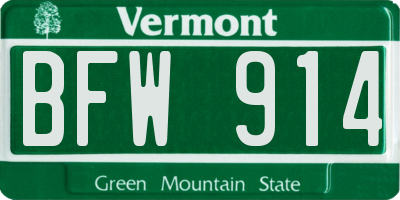 VT license plate BFW914