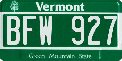 VT license plate BFW927
