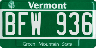 VT license plate BFW936