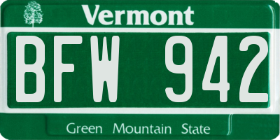 VT license plate BFW942