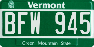 VT license plate BFW945