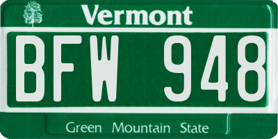 VT license plate BFW948