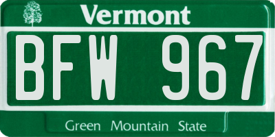 VT license plate BFW967
