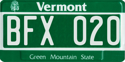 VT license plate BFX020