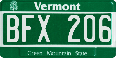 VT license plate BFX206