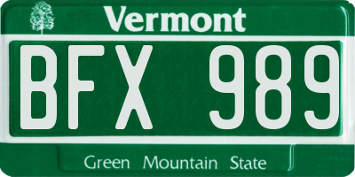 VT license plate BFX989