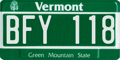 VT license plate BFY118