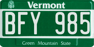 VT license plate BFY985