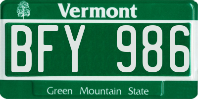 VT license plate BFY986