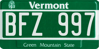 VT license plate BFZ997