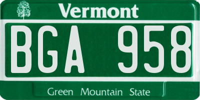VT license plate BGA958