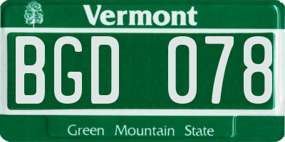 VT license plate BGD078