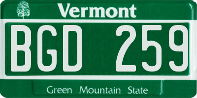 VT license plate BGD259