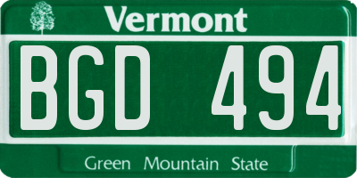 VT license plate BGD494