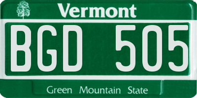 VT license plate BGD505