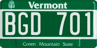 VT license plate BGD701