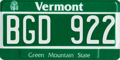 VT license plate BGD922