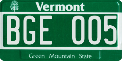 VT license plate BGE005