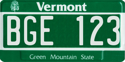 VT license plate BGE123