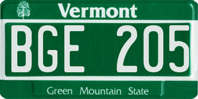 VT license plate BGE205