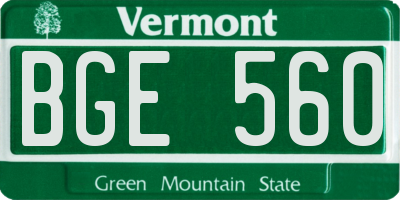 VT license plate BGE560