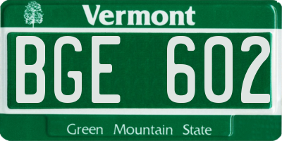 VT license plate BGE602