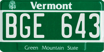 VT license plate BGE643