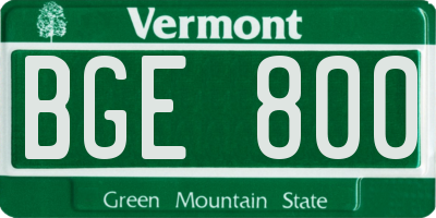VT license plate BGE800