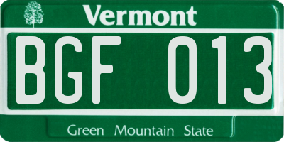 VT license plate BGF013