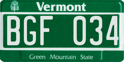 VT license plate BGF034