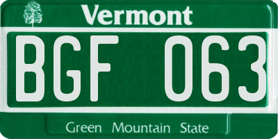 VT license plate BGF063