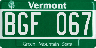 VT license plate BGF067