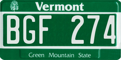 VT license plate BGF274
