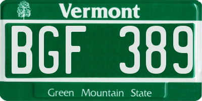VT license plate BGF389