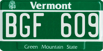 VT license plate BGF609