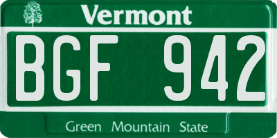 VT license plate BGF942