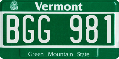 VT license plate BGG981