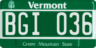 VT license plate BGI036