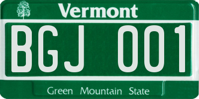 VT license plate BGJ001