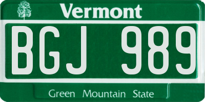 VT license plate BGJ989