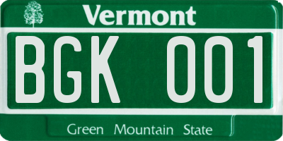 VT license plate BGK001