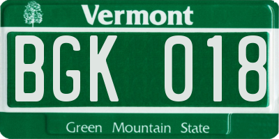 VT license plate BGK018