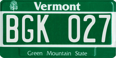VT license plate BGK027