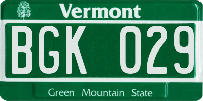 VT license plate BGK029