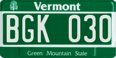 VT license plate BGK030